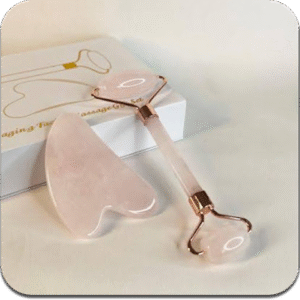 Kit Masajeador “Rosa” – Rodillo Facial + Gua Sha